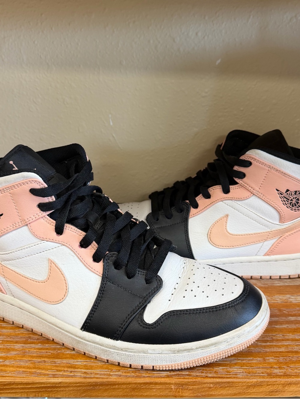 Nike Air Jordan 1 Mid Sneakers — Black, White & Peach